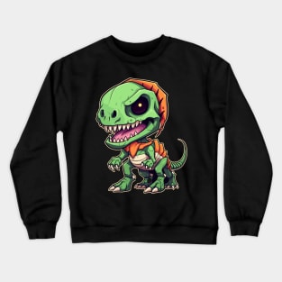 Green Scary Chibi T-Rex Isometric Dinosaur Monster Crewneck Sweatshirt